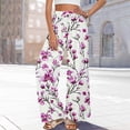 thumbnail image 6 of Womens Pants Pockets Boho Printed Elastic Waist Wide Leg Palazzo Pants for Women Work Beach Vacation Clothes Purple Pink M, 6 of 8