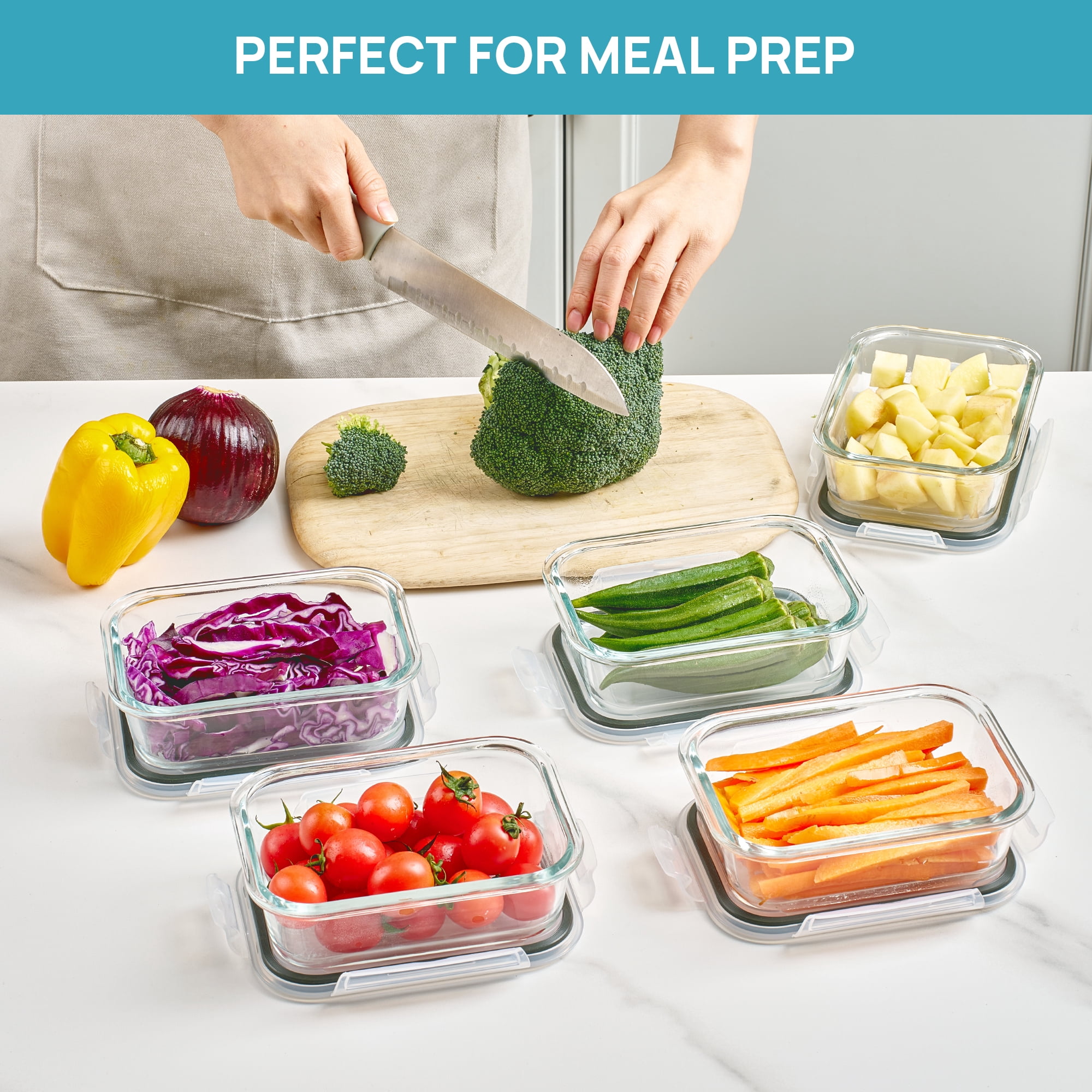 Sindcom 5Pack 22oz Glass Storage Containers with Lids, Glass Meal Prep Food Container Sets with Snap Airtight Lids for Microwave, Oven, Freezer and Dishwasher