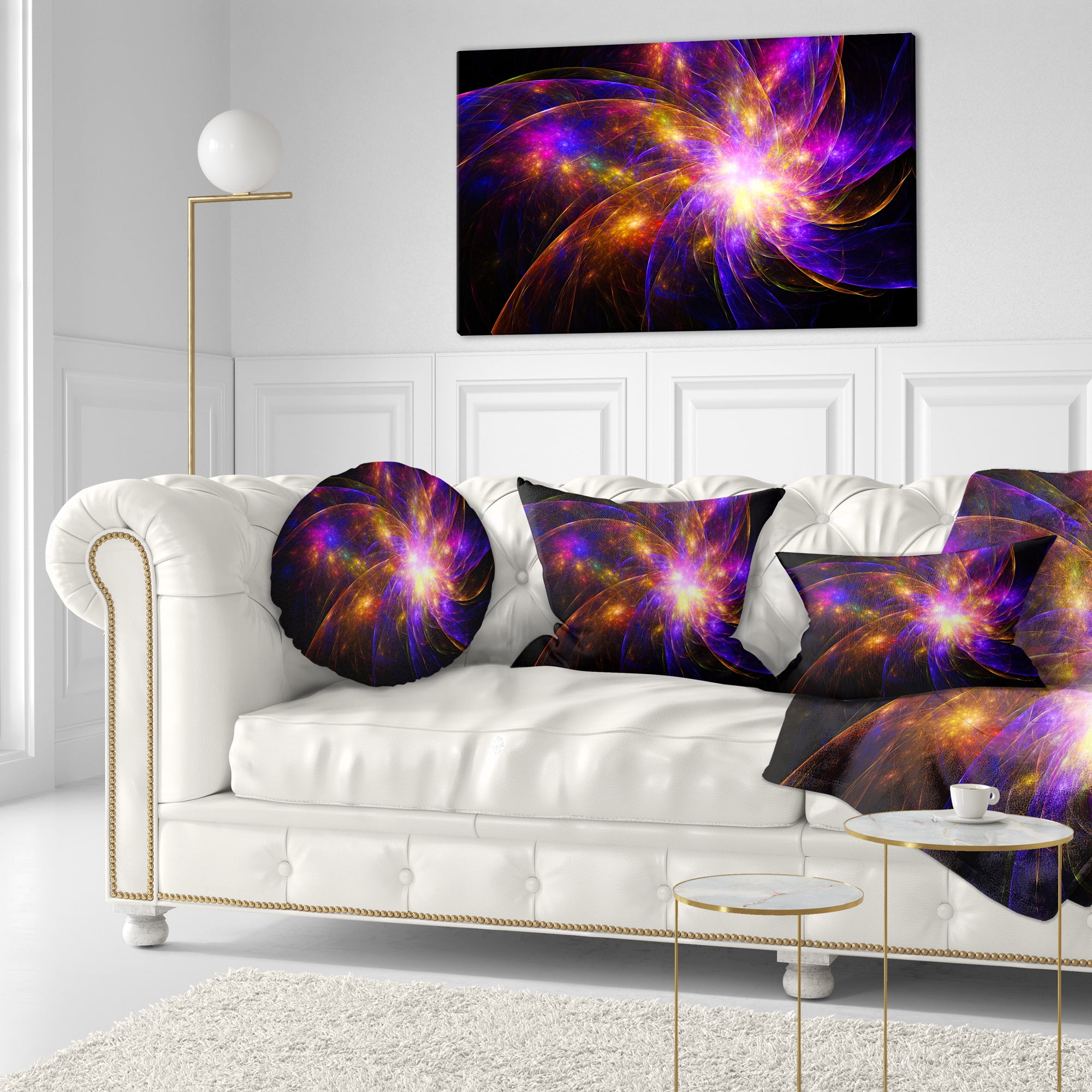 Designart Purple Fractal Star Pattern - Abstract Throw Pillow - 12x20