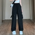 thumbnail image 2 of ABATAB Womens Cargo Pants Baggy High Waist Solid Color Pants Casual Drawstring Lightweight Trendy Streetwear Pants with Pockets, 2 of 7