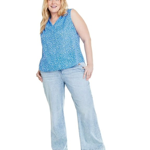 ON 34TH Womens Abstract-Print Peasant Blouse, Blue, Plus Size, 0X