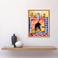 thumbnail image 2 of Kitchen Hearth Fireplace With Coloured Tiles Folk Art Watercolour Painting Art Print Framed Poster Wall Decor 12x16 inch, 2 of 5
