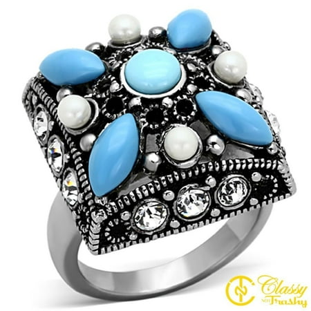 Faux Turquoise Ring - Classy Not Trashy® Women's Stainless Steel Faux Turquoise Stone Cocktail Ring - Size 9