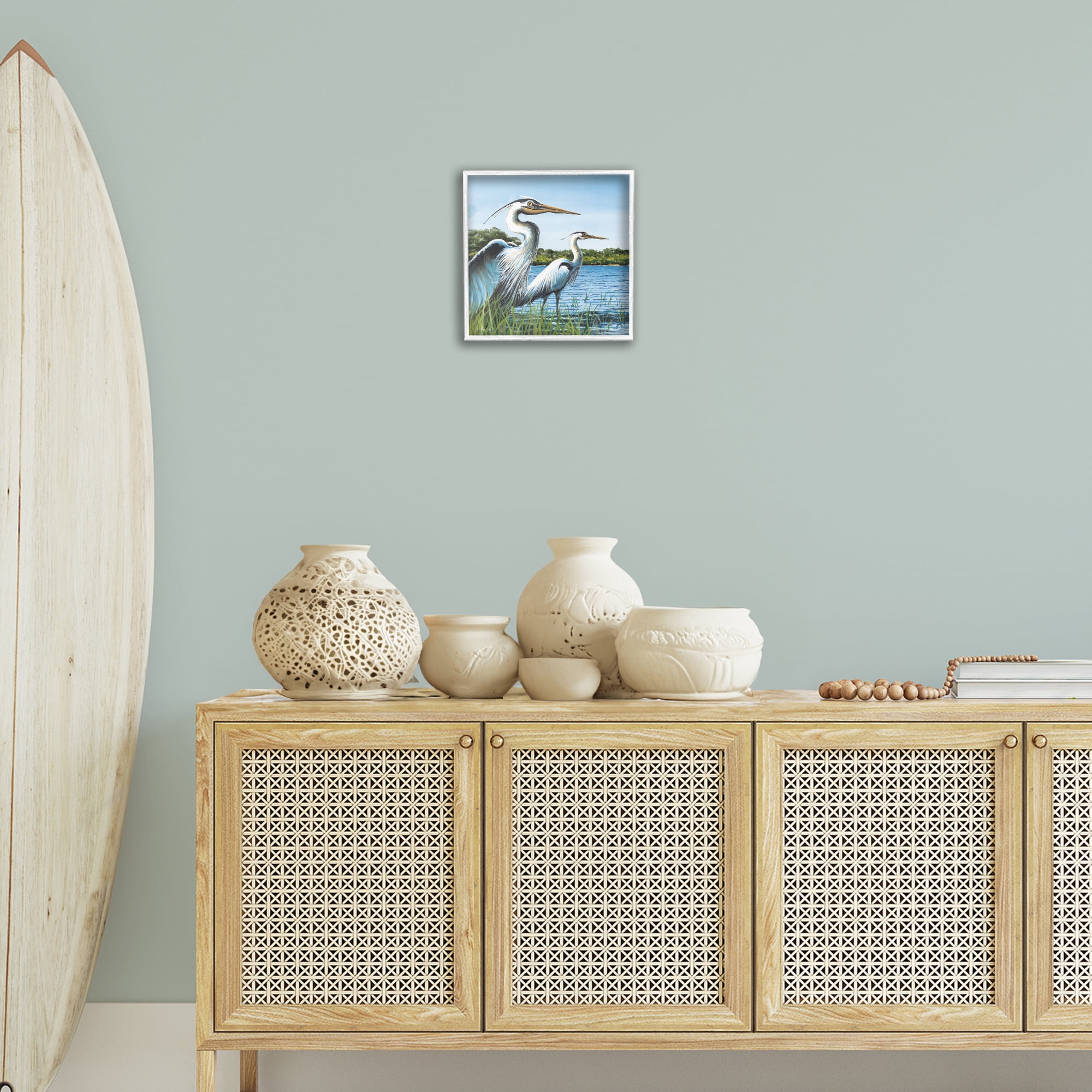 Stupell Industries Traditional Egrets Gazing Animals & Insects Painting White Framed Art Print Wall Art, 12 x 12
