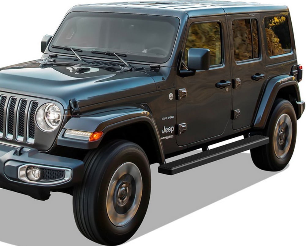 APS Running Boards 4in Matte Black Compatible with Jeep Wrangler JL 2018-2025 4-Door (Include 21-25 4xe) (Factory sidesteps or rock rails have to be removed) (Nerf Bars Side Steps Side Bars)