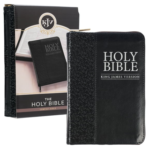KJV Holy Bible, Compact Faux Leather Red Letter Edition - Ribbon Marker, King James Version, Black Faux Leather, Zipper Closure