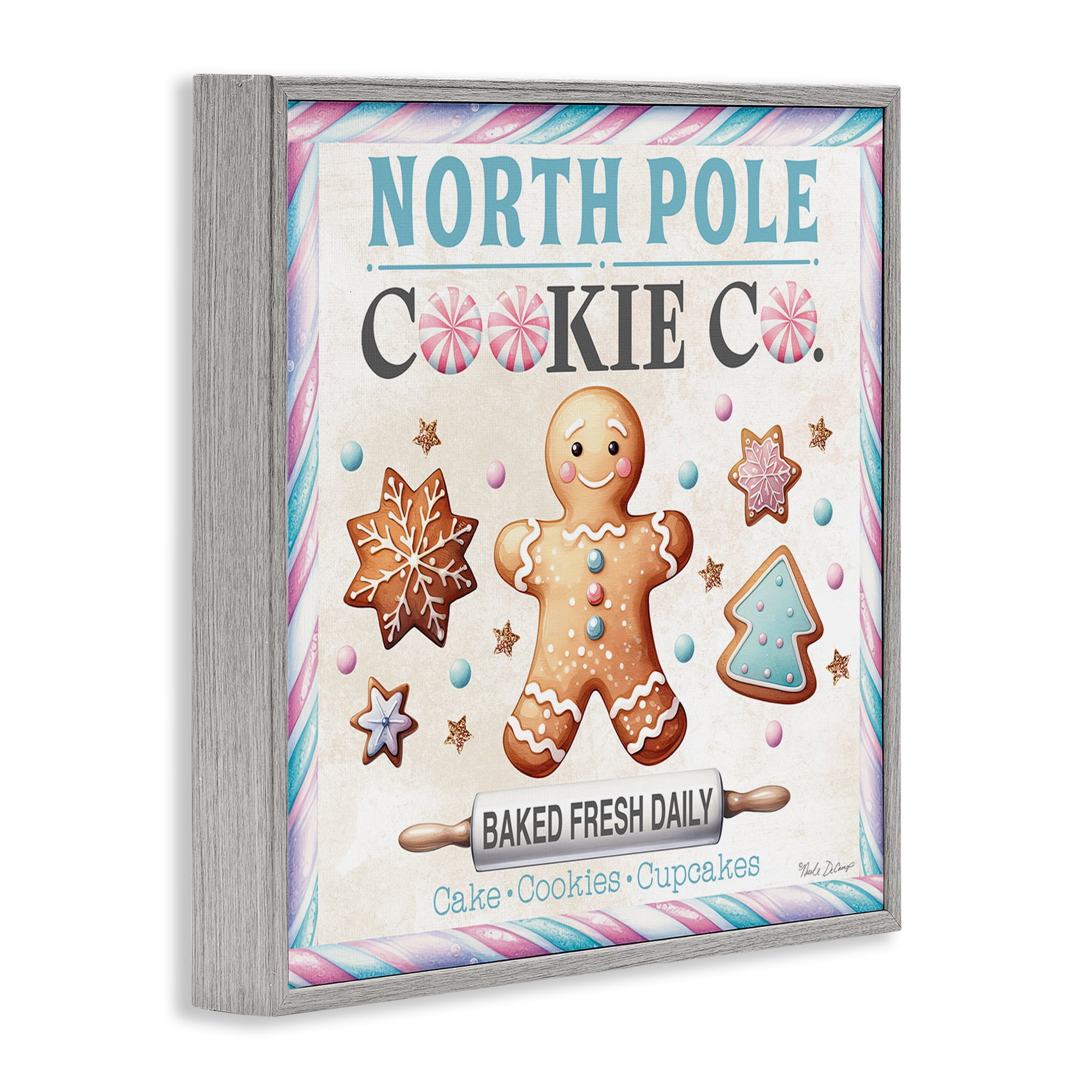 Stupell Industries Gingerbread Cookie Co Holiday Painting Gray Framed Art Prints Wall Art, 17 x 17