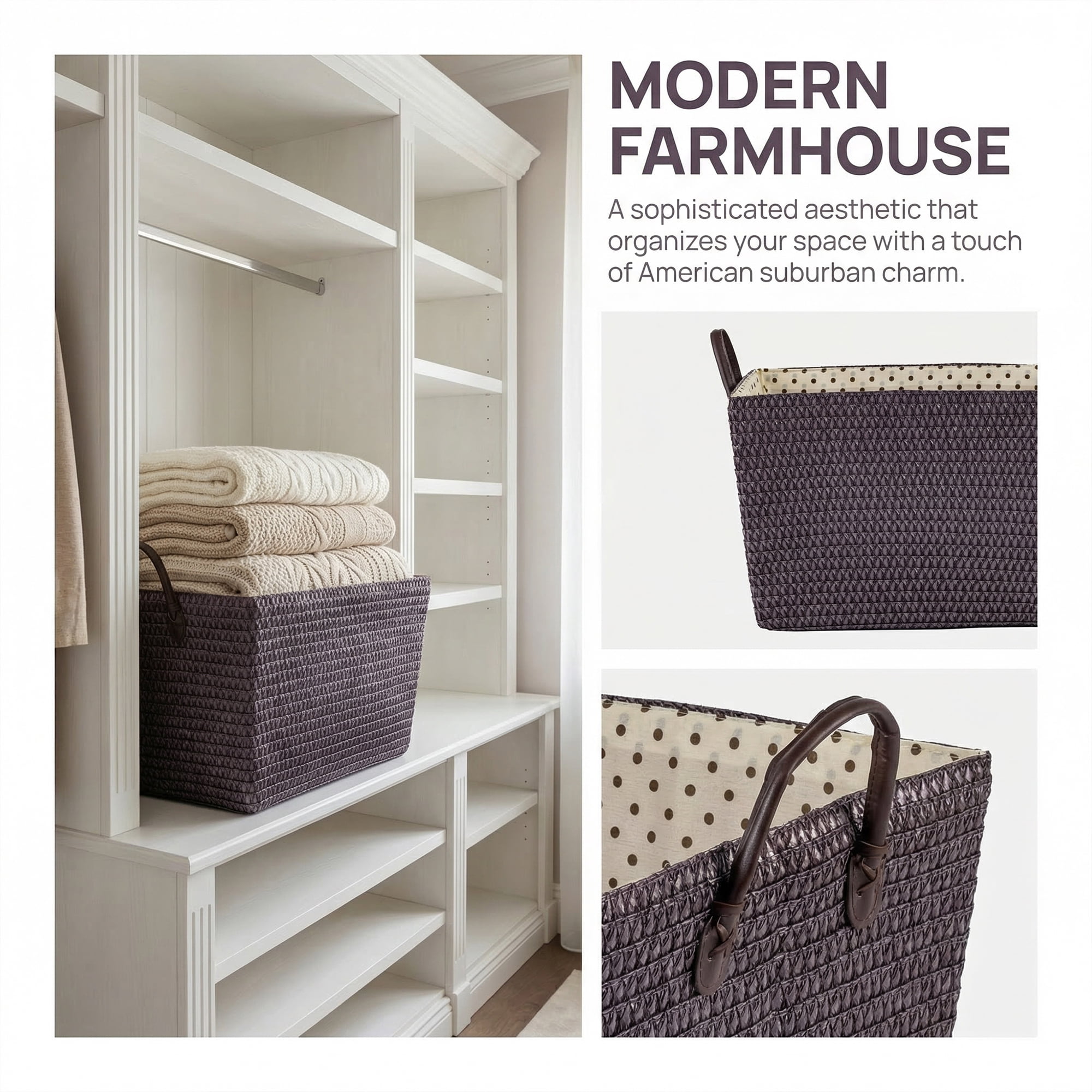 Unique Bargains Woven Storage Basket Shelf Closet Storage Bin Coffee 17.7*13.8*9.8in