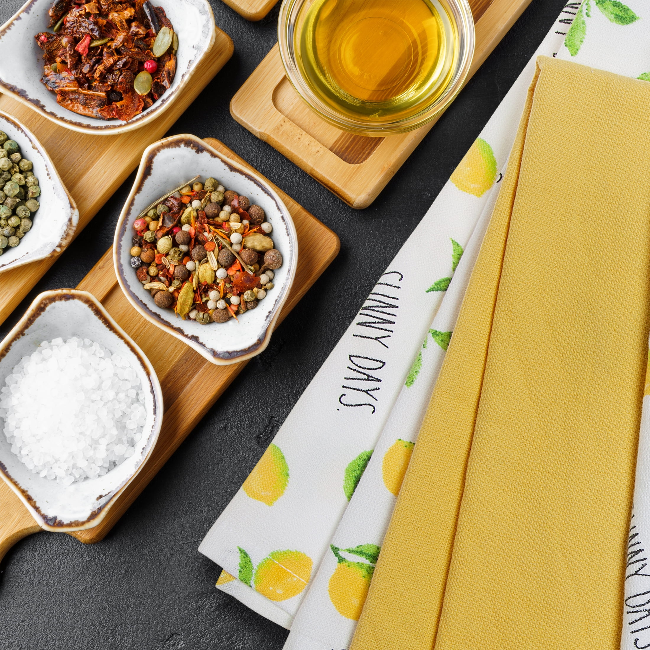 Rae Dunn Lots of Lemons Kitchen Towels Set, 3 Pack, Yellow & White