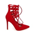 thumbnail image 2 of Liliana DF55 Women Suede Pointy Toe Caged Ankle Gilly Tie Stiletto Pump, 2 of 6