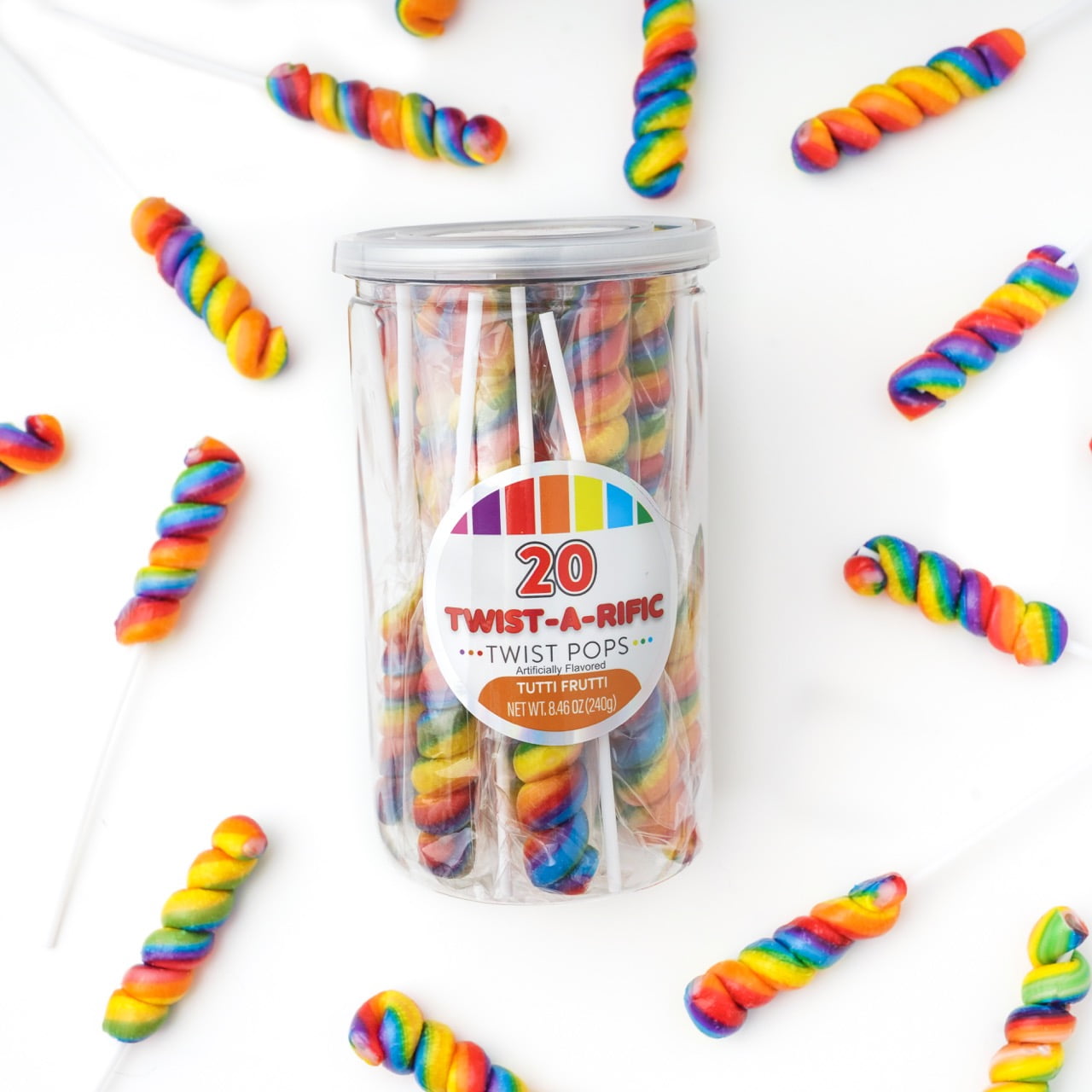 Hilco Twist-a-Rific Tutti Frutti Flavored Rainbow Twist Lollipops, 20 Count