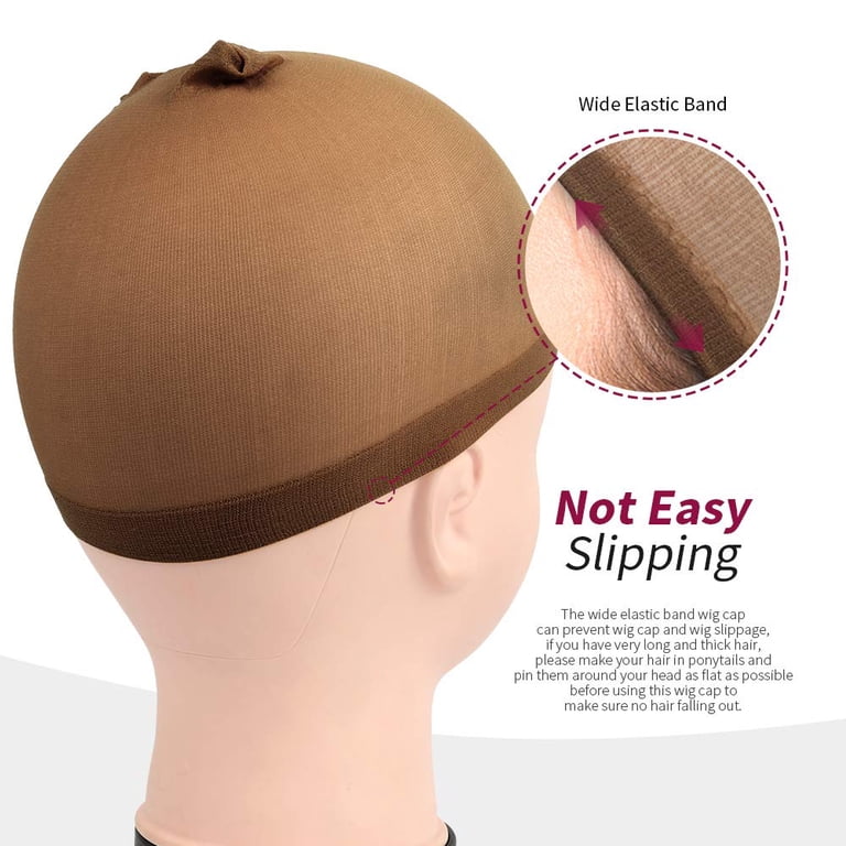 20 Pack Brown Stocking Cap Stretchy Nylon Wig Caps, Skin 