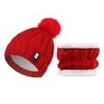 thumbnail image 2 of Gorro de punto Soledad con pompones y bufanda tubo rojo para niñas, 2 of 5