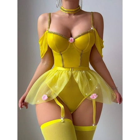 Beauty & Beast Princess Belle Sexy Cosplay Lingerie Set w/ Thigh High Socks S