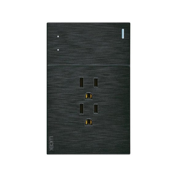Placa Con 1 Apagador De Escalera Y 2 Contactos Lucek FlatPack 6 negro