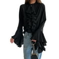 thumbnail image 3 of Womens Casual Blouses Flared Sleeve Stand Collar Ruffle Tops Summer Trendy Vacation Shirt Black XXL, 3 of 8