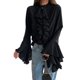 thumbnail image 3 of Blusas Casuales para Mujer, con Mangas Acampanadas, Cuello Alto y Volantes, Camisa de Verano A para Vacaciones. Negro L, 3 of 8
