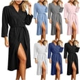 thumbnail image 2 of Women's Waffle Robes Lightweight Long Sleeve Open Front Bathrobe with Belted and Pockets, 2 of 8