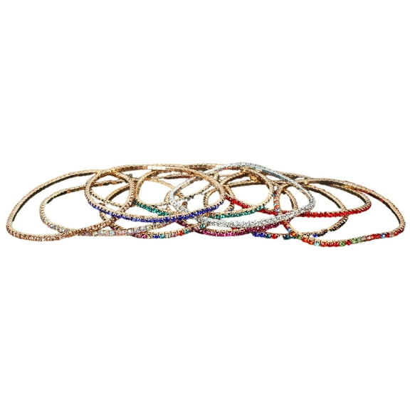 Sinyiin 9Pcs Stackable Elastic Crystal Bead Bracelet Rhinestones Handchain Fashionable Stretch Wristchains Jewelry for Women