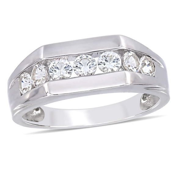 AMOUR Men's Channel Set Created White Sapphire Ring In Sterling Silver