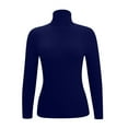 thumbnail image 4 of Women's T-Shirts Long Sleeve Womens Fall Tops Solid Color Turtleneck Bottom Sweater Pullover Knit Blouses Casual Navy XL, 4 of 5