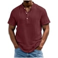 thumbnail image 2 of Vmvidoty Men's Basic Short Sleeve Stand Up Collar Button T-Shirt Wine L, 2 of 9