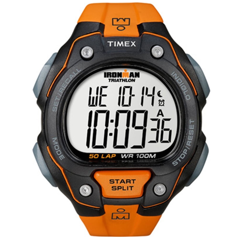Timex - T5K493 Men's IRONMAN Triathlon Indiglo Night Light Orange Resin Strap Digital Watch