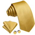 thumbnail image 2 of Conjunto de Corbata Barry.Wang de Seda Dorada 150 cm con Gemelos, 2 of 6