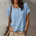 thumbnail image 5 of cocolona Summer Tops for Women Short Sleeve Crew Neck Button Asymmetrical Hem Shirts Dressy Casual Solid Color Blouses, 5 of 6