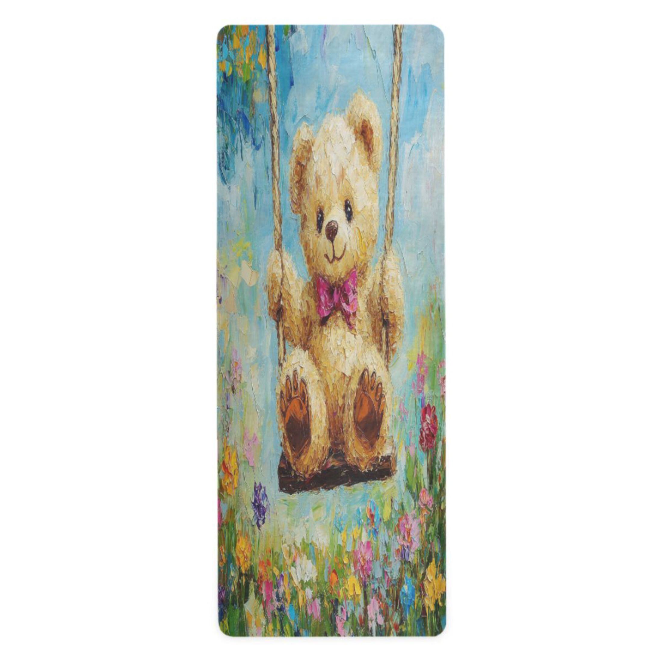 BZSMCE Yoga Mat Women Brown Bear on Swing Painting Fitness Mat