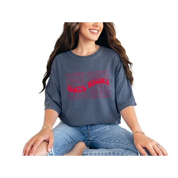 Date Night, Couple or Dating Themed, Groovy Retro Wavy Text, Denim Comfort Colors T-Shirt, Small