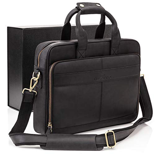 Fits 15.6 inch Laptops Luxorro Leather Briefcases For Men Spacious But Compact Black 