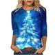 thumbnail image 1 of Camisetas de Manga Larga de las Mujeres Imprimir Navidad Cuello Redondo 3/4 Manga Suéter, Top Casual para las Vacaciones, 1 of 5
