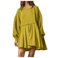 thumbnail image 1 of DPTALR Robe Ajustée Automne et Hiver Col en V Manches Bouffantes Jupe Plissée, 1 of 6
