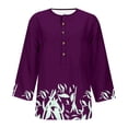 thumbnail image 4 of DeHolifer T Shirt for Women V-Neck 3/4 Sleeve Button Floral Printed Tee Tops Summer Casual Fashion T Shirt Purple S, 4 of 4