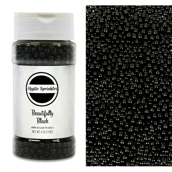 Mystic Sprinkles Beautifully Black Sugar Pearls 4 oz.