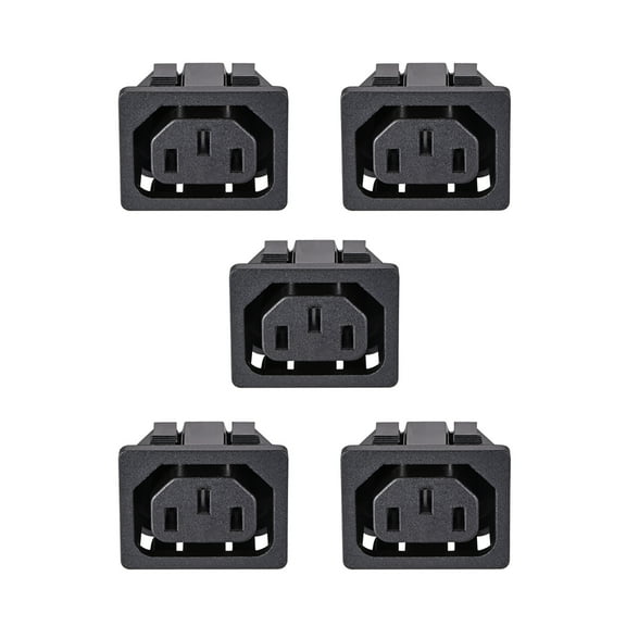 C13 Panel Mount Plug Adapter 250V AC 10A 3 Pins IEC Inlet Module Plug Power Socket Straight 5 pcs