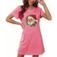thumbnail image 1 of Sakmal Chemises de Nuit Roses Femmes Douces Grande Taille Robe de Maison Ludique de Noël Imprimé Père Noël Manches Courtes Col Rond Chemises de Nuit P-2TG, 1 of 5