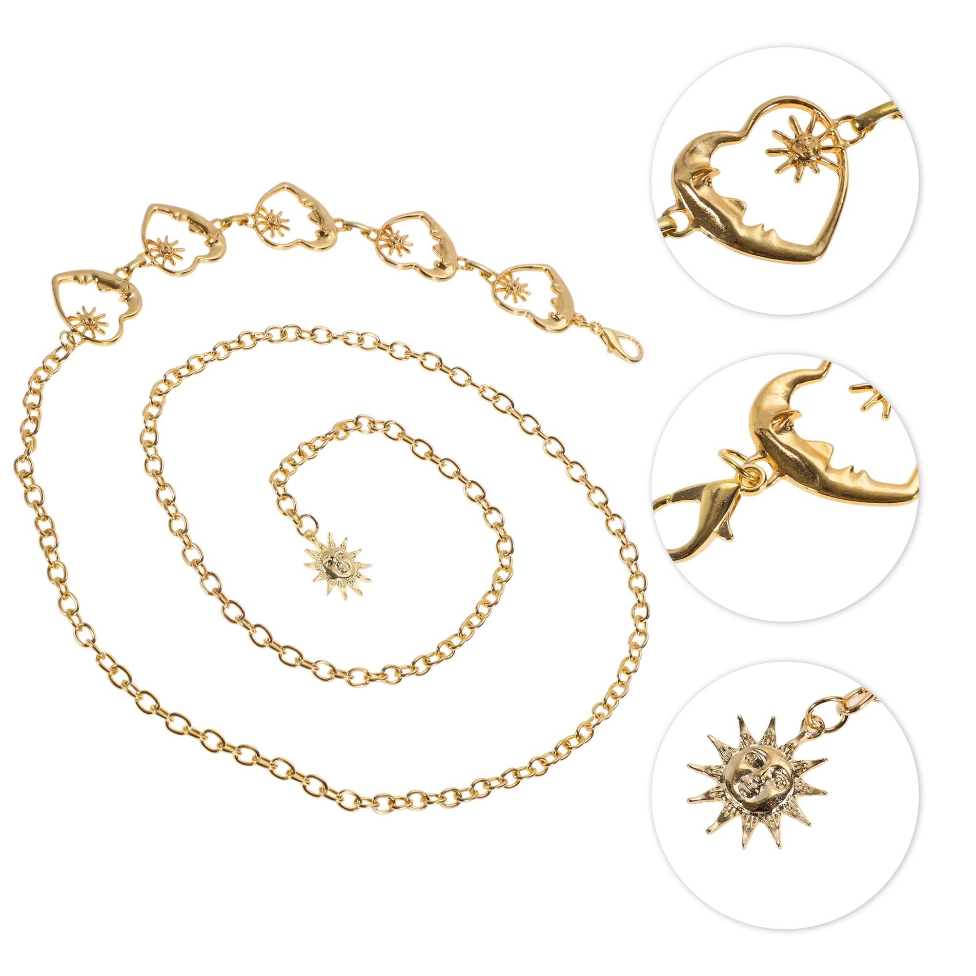 Unique Bargains Heart And Moon Pendant Adjustable Waist Belt 1Pc Gold Tone