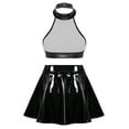 thumbnail image 4 of YONGHS Women's Shiny Metallic Halter Neck Crop Top + Mini Skirt Two Piece Rave Outfits Set Black 3XL, 4 of 7