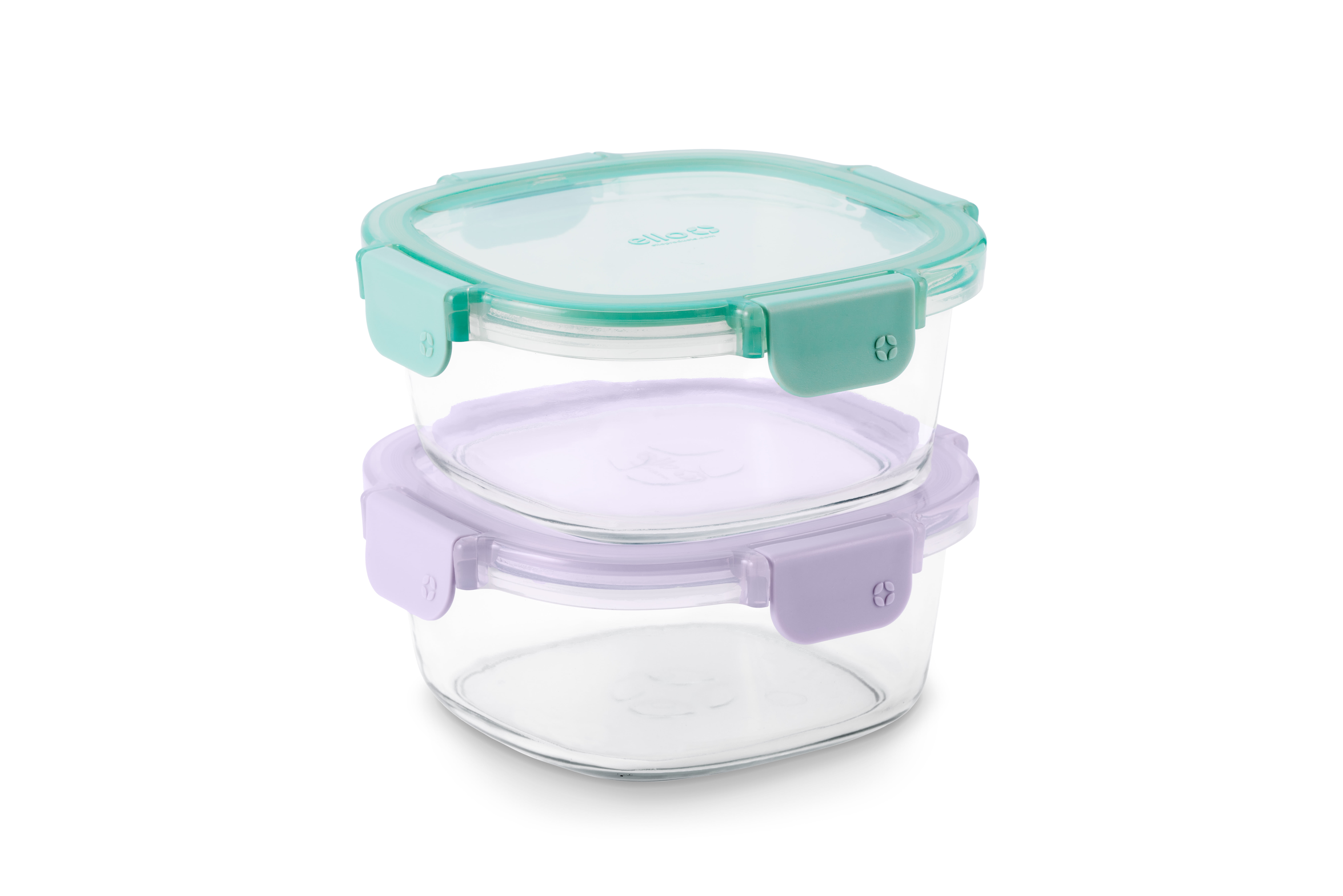 (2 pack) Ello Color Lock 3.4 Cup 2pk Round Glass Meal Prep Containers