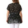 thumbnail image 3 of Agnes Orinda Summer Tops for Women 2024 Plus Size V Neck Short Sleeve Layered Casual Floral Blouse 1X Dark Black, 3 of 6