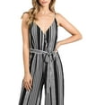 thumbnail image 4 of Mine Women's Juniors Stripe Wide-Leg Slinky Stripe V-Neck Jumpsuit (S, Black), 4 of 4