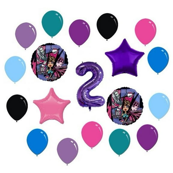 2nd Birthday Monster High Party Decorations 19 Mylar and Latex Balloons Bouquet Bundle