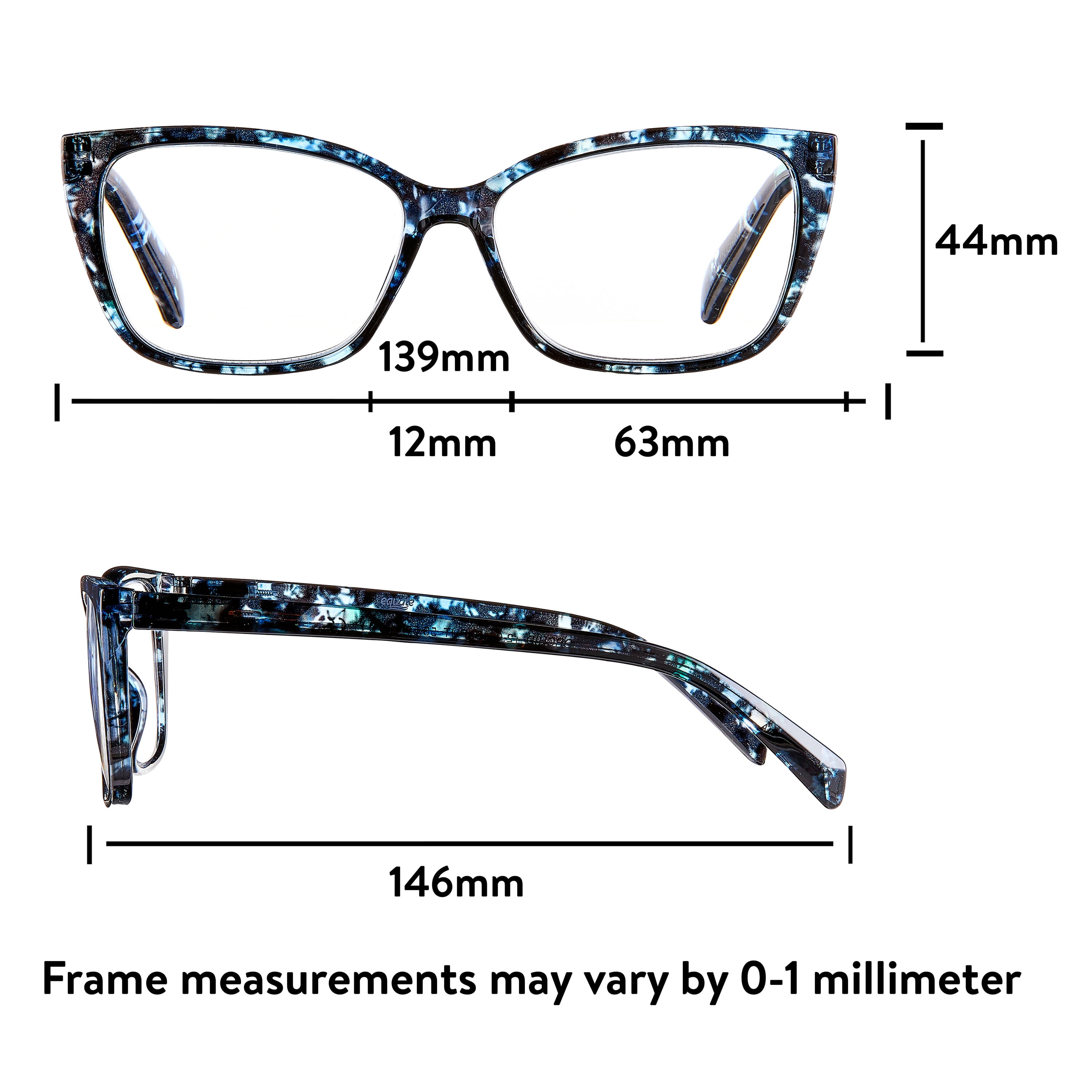 Equate Women's Orchid Cateye Reading Glasses with Case, Blue Purple Tortoise, +2.00