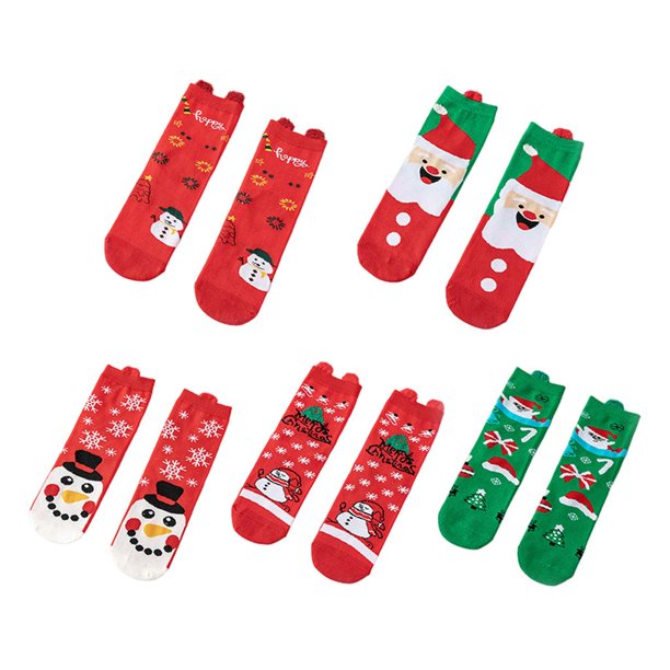 4 pares de calcetines de tubo medio con dibujos animados para mujer, bonitos y divertidos calcetines navideños de algodón novedosos. C