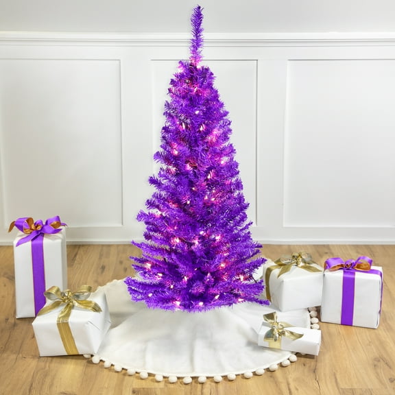 Northlight Pre-Lit Medium Artificial Pine Christmas Tree - 4' - Purple - Clear Lights