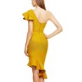 thumbnail image 3 of Women's Packaged Hip V-Neck Flounce Ruffle One Shoulder Celebrity Trumpet Bandage Dress Mustard L, 3 of 7