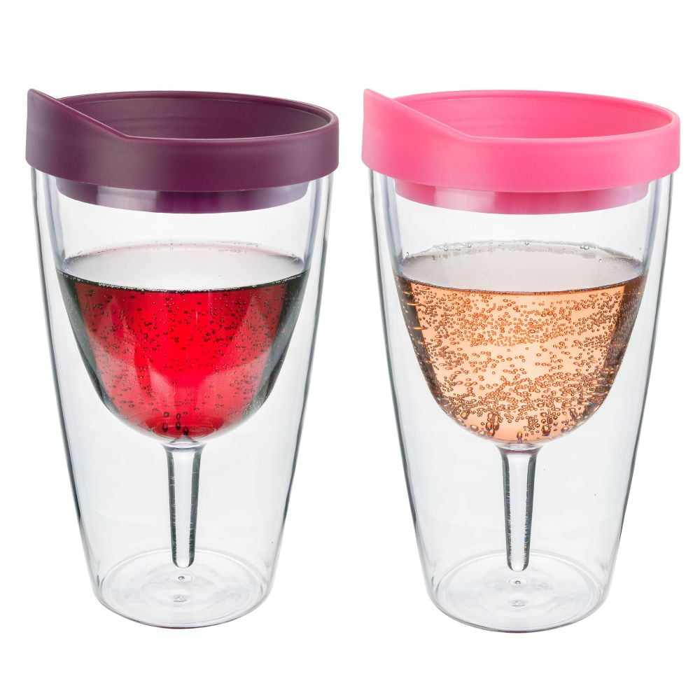 Vino2Go Double Wall Insulated Acrylic Wine Tumbler with Frost Slide Lid 2 Pack 