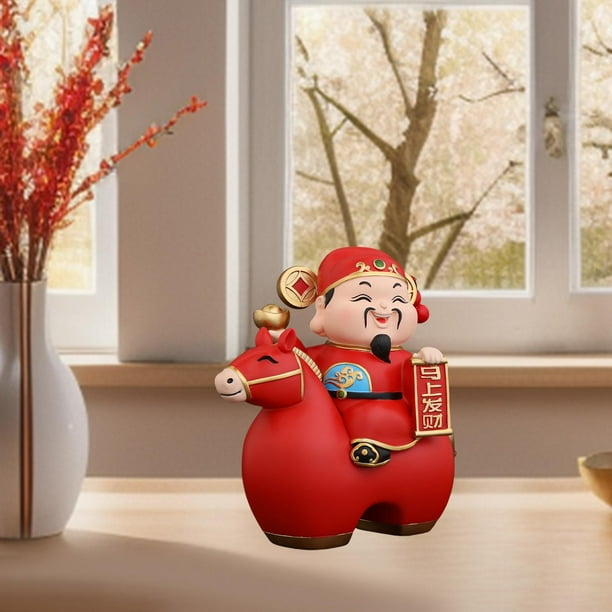 Estatua de Cai Shen, figura de resina, regalo para el Festival de Primavera, escultura Feng Shui china, decoración de escritorio para dormitorio, uso S Rojo